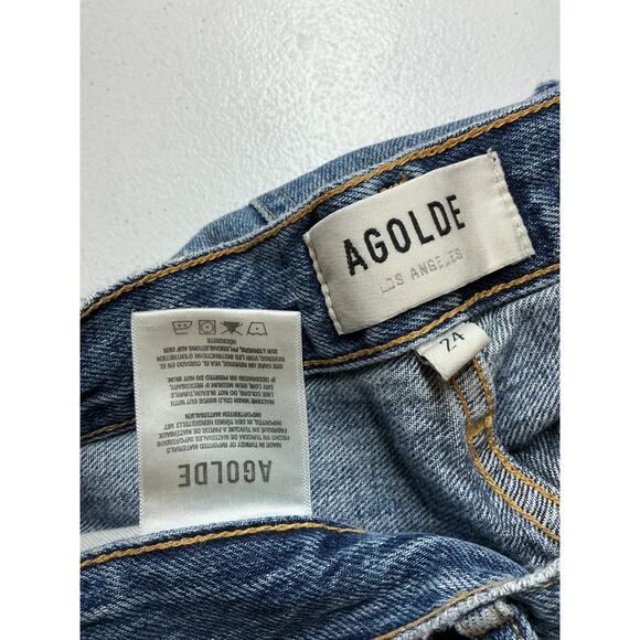 Agolde 'Riley' Blue Cotton High Rise Straight Crop Jean Size 24 - Picture 4 of 4